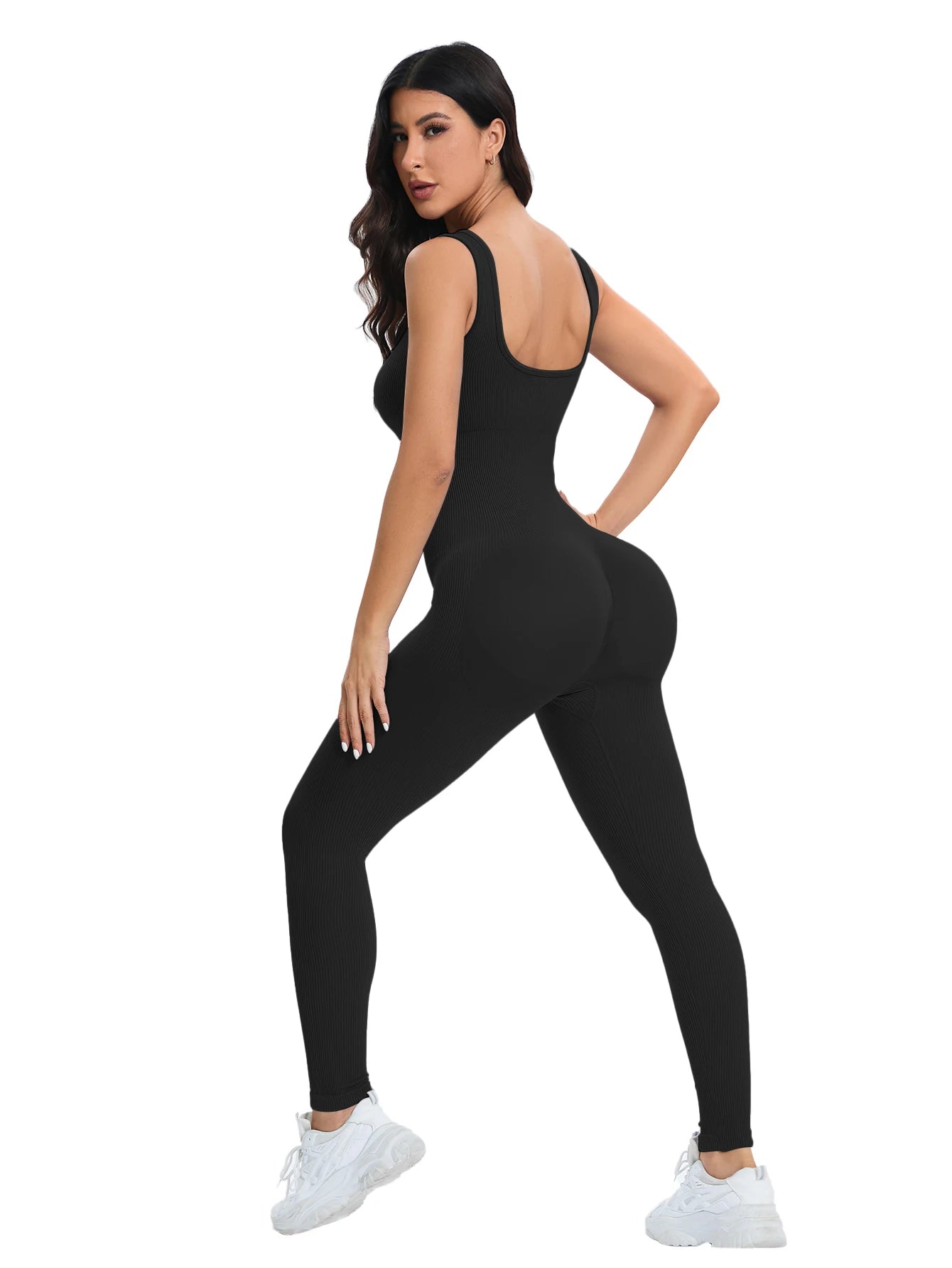 Shapewear Jumpsuits for Women Built- in Bra Bodycon Square Neck Sleeveless Summer Rompers Ribbed Jumpsuit