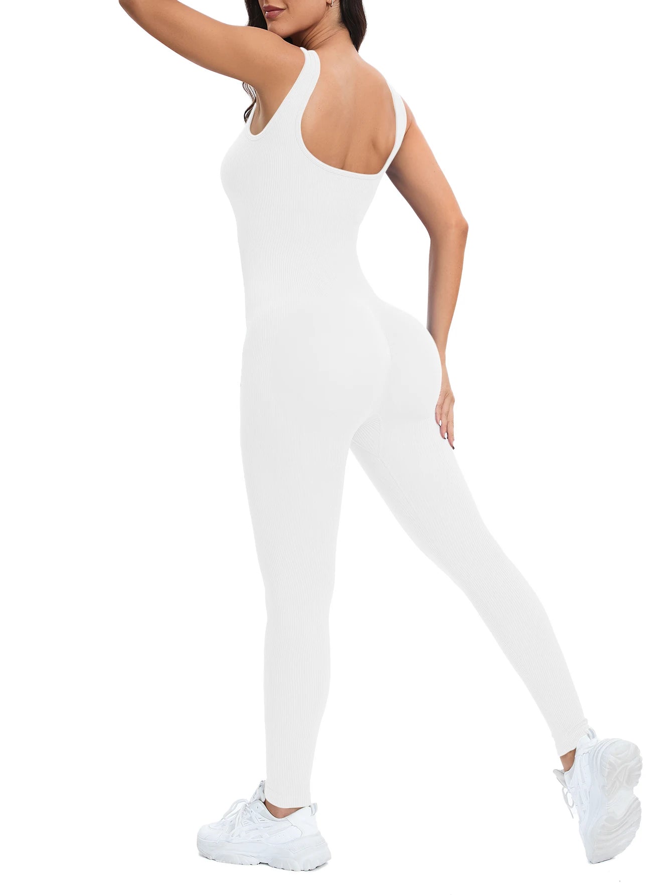Shapewear Jumpsuits for Women Built- in Bra Bodycon Square Neck Sleeveless Summer Rompers Ribbed Jumpsuit